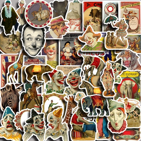 Vintage Zirkus Aufkleber Wasserdichte Vinyl Decals Für Laptop Handy Koffer Scrapbooking Retro Clown Tier Dekoration