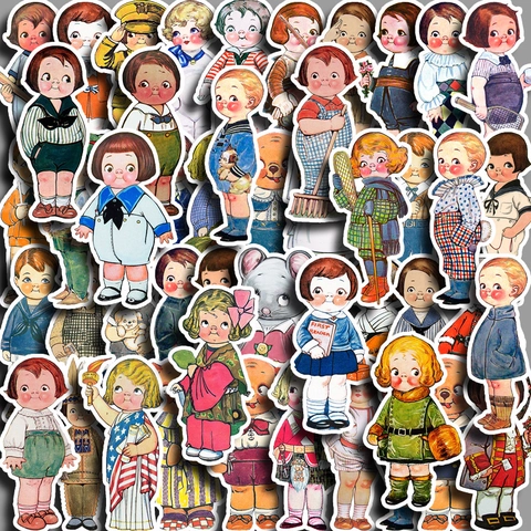 Adesivi per Cancelleria con Illustrazioni di Personaggi Vintage per Journaling Laptop Cover Telefono Impermeabili in PVC Retrò