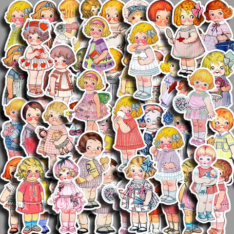 Vintage Cartoon Mädchen Aufkleber Retro Viktorianischen Stil Wasserdicht Für Scrapbooking Journaling Handyhülle Dekoration