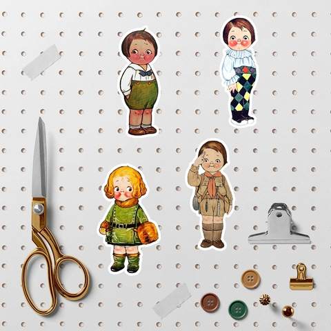 Adesivi per Cancelleria con Illustrazioni di Personaggi Vintage per Journaling Laptop Cover Telefono Impermeabili in PVC Retrò