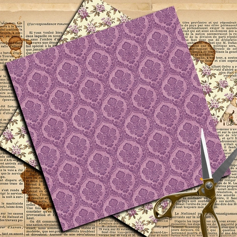 Carta per Scrapbook Floreale Vintage Cartoncino Viola Motivo Damascato Carta Sfondo Decorativa per DIY Journal Artigianato