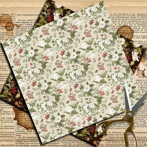 Vintage Floral Scrapbook Paper Magnolia Pattern Background Paper For DIY Journaling Card Making Handcraft Decor Material Paper