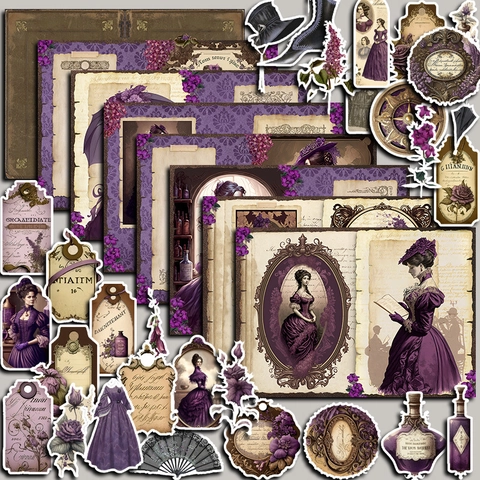 Viktorianische Vintage Sammelalbum Aufkleber Papier Lila Blumen Porträt Dekorative Aufkleber Für Tagebuch DIY Kunst Handwerk
