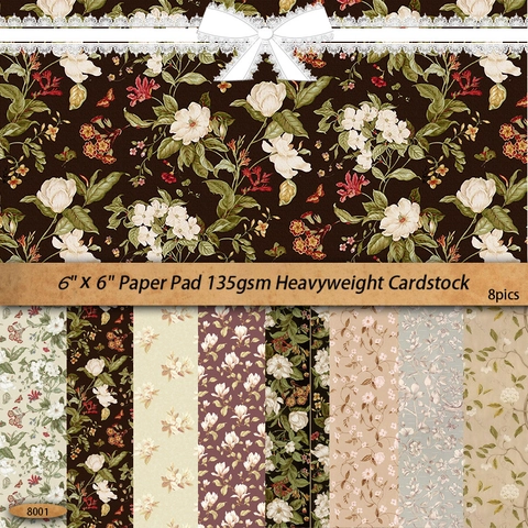Vintage Floral Scrapbook Paper Magnolia Pattern Background Paper For DIY Journaling Card Making Handcraft Decor Material Paper