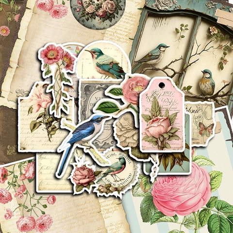 Vintage Floral Scrapbooking Material Set Mit Hintergrundpapier Und Aufklebern Für DIY Journaling Crafting Dekor