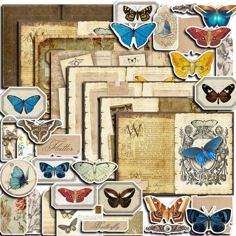 Retro Schmetterling Scrapbooking Material Kit Vintage Aufkleber Und Hintergrundpapier Für DIY Journaling Kunsthandwerk Bedarf