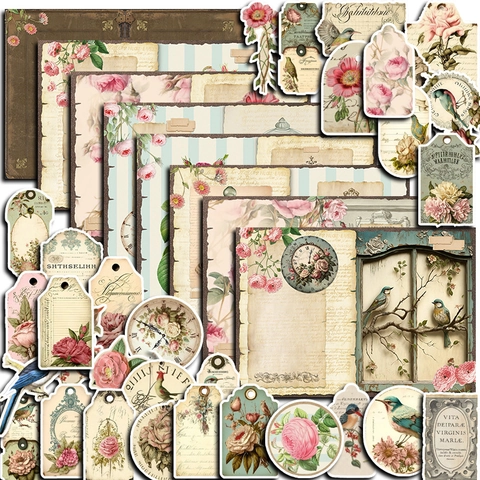 Vintage Floral Scrapbooking Material Set Mit Hintergrundpapier Und Aufklebern Für DIY Journaling Crafting Dekor