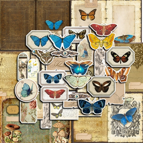 Retro Schmetterling Scrapbooking Material Kit Vintage Aufkleber Und Hintergrundpapier Für DIY Journaling Kunsthandwerk Bedarf