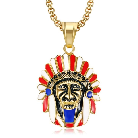 Hip Hop Indian Chief Pendant Titanium Steel Gold Plated Enamel Painted Stainless Steel Pendant Only For Men Women