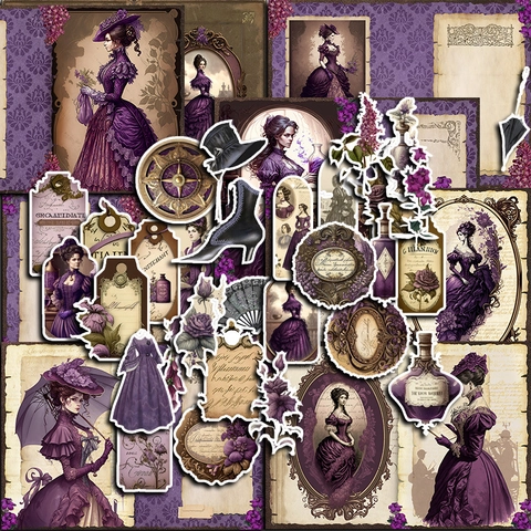 Viktorianische Vintage Sammelalbum Aufkleber Papier Lila Blumen Porträt Dekorative Aufkleber Für Tagebuch DIY Kunst Handwerk