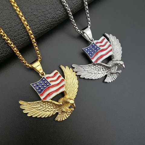 Hip Hop Stainless Steel American Flag Eagle Pendant For Men Women Vacuum Gold Plated American Flag Jewelry Pendant Accessory