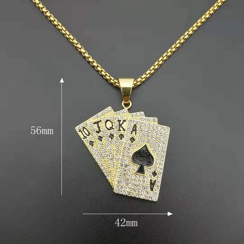 Hip Hop 316 Stainless Steel Pave Rhinestone Poker Royal Flush Spades Pendant For Men Women Gold Plated Jewelry
