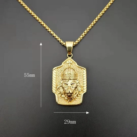 Hip Hop Titanium Steel Crown Lion Head Shield Pendant For Men Gold Plated Relief Animal Pendant Only Without Chain