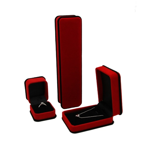 Red Velvet Jewelry Gift Box Set For Rings Necklaces Pendants With Gold Stamping Lotus Paper Bag Jewelry Storage Organizer