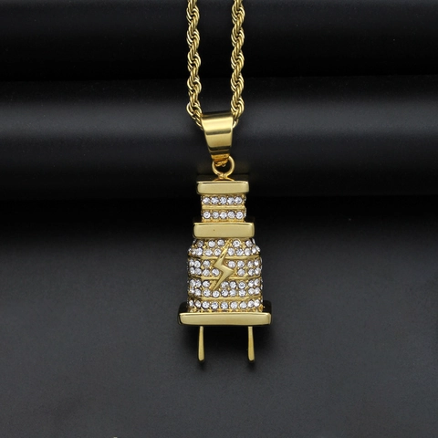 Collar con Colgante de Enchufe Hip Hop de Acero Inoxidable 316 Chapado en Oro Strass Iced Out Joyería Streetwear Unisex