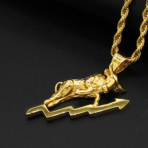 Collar de Colgante de Mercado Alcista de Acero Inoxidable 316 Chapado en Oro Flecha Ascendente Joyería de Éxito Financiero
