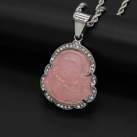 Collana con Pendente Buddha Maitreya in Acciaio Inossidabile con Strass per Donna Stile Etnico Semplice Buddha Catena a Corda Gioielli