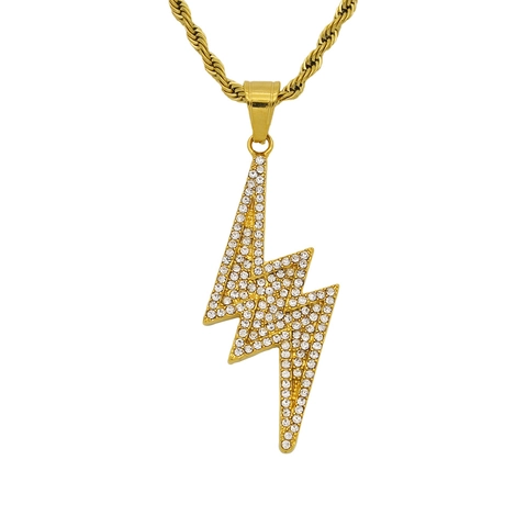Hip Hop Lightning Bolt Pendant 316 Stainless Steel Full Rhinestone Pave Gold Silver Plated Fashion Iced Out Jewelry No Chain