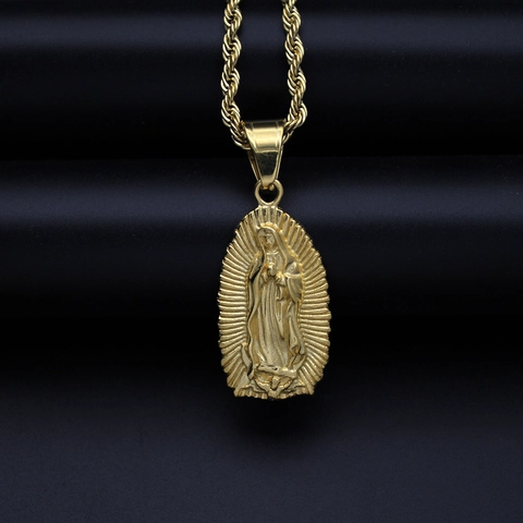 Hip Hop Stainless Steel Gold Plated Virgin Mary Pendant Our Lady Of Guadalupe Relief Religious Pendant For Men Women Jewelry