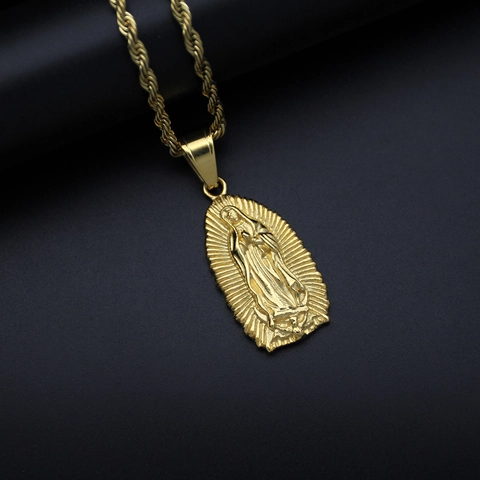 Hip Hop Stainless Steel Gold Plated Virgin Mary Pendant Our Lady Of Guadalupe Relief Religious Pendant For Men Women Jewelry