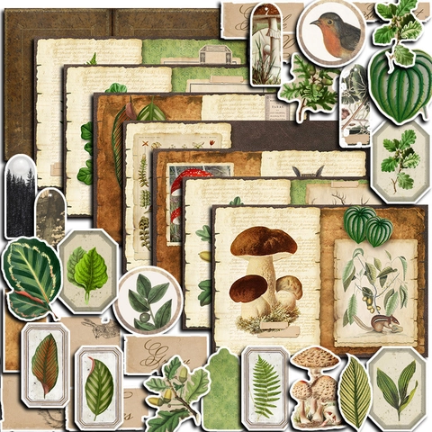 Vintage Waldthema Scrapbooking Papier Und Aufkleber Botanisch Pflanze Tier Pilz DIY Dekoratives Journaling Material