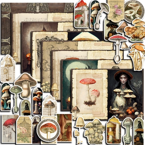 Vintage Pilz Scrapbooking Aufkleber Set Retro Botanische Dekorative Material Papier Für DIY Journaling Album Zubehör