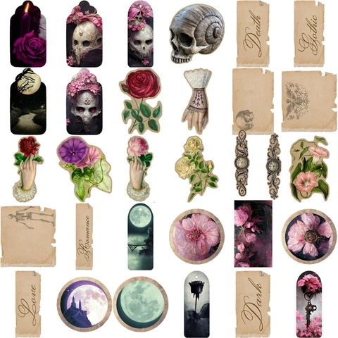 Gothic Romantik Scrapbook Aufkleber Material Papier Kollektion Totenkopf Rose Vintage DIY Journaling Ästhetisches Dekor Papier