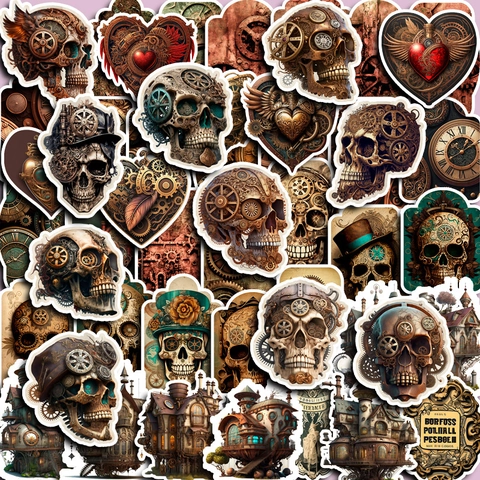 Vintage Steampunk Mechanical Skull Gear PVC Waterproof Stickers For Scrapbook Laptop Phone Case DIY Decoration