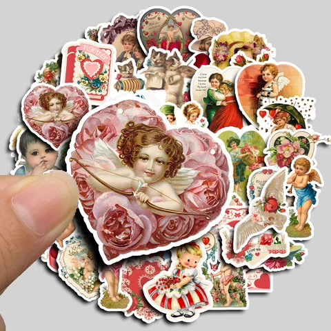 Adesivi Vintage San Valentino Angelo Cupido Cuore Floreale Stile Vittoriano Impermeabili Decalcomanie Decorative per Scrapbooking