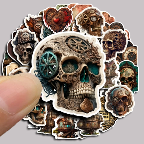 Vintage Steampunk Mechanical Skull Gear PVC Waterproof Stickers For Scrapbook Laptop Phone Case DIY Decoration