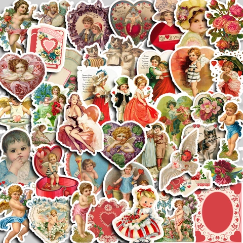 Adesivi Vintage San Valentino Angelo Cupido Cuore Floreale Stile Vittoriano Impermeabili Decalcomanie Decorative per Scrapbooking
