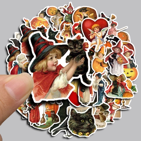 Vintage Halloween Waterdichte Stickers Voor Scrapbooking Bagage Telefoonhoesje Laptop Retro Jack-O'-Lantern Heks Zwarte Kat Decoratieve Stickers