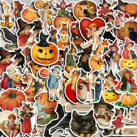 Vintage Halloween Waterdichte Stickers Voor Scrapbooking Bagage Telefoonhoesje Laptop Retro Jack-O'-Lantern Heks Zwarte Kat Decoratieve Stickers