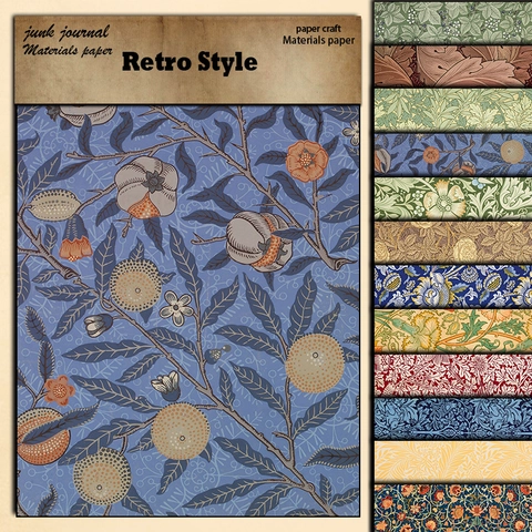 William Morris Vintage Botanical Floral Decorative Paper For Scrapbooking DIY Crafts Junk Journal Background Material Paper
