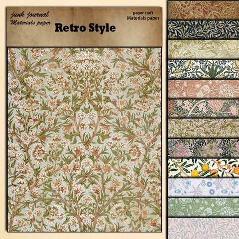 William Morris Style Vintage Scrapbook Paper Pack Floral Botanical Pattern Retro Decorative Background Paper For Junk Journal DIY Craft