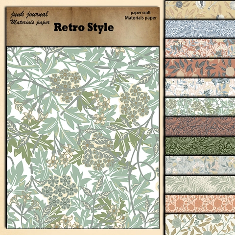 William Morris Stil Scrapbooking Papier Vintage Floral Botanisch Dekoratives Material Papier Für DIY Basteln Kunsthandwerk