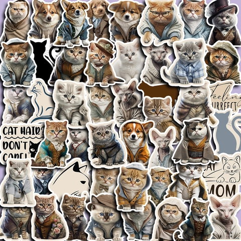 Anthropomorphe Gentleman Katze Hund Aufkleber Wasserdichte PVC Decals Für Laptop Koffer Handyhülle Journal Tier Aufkleber