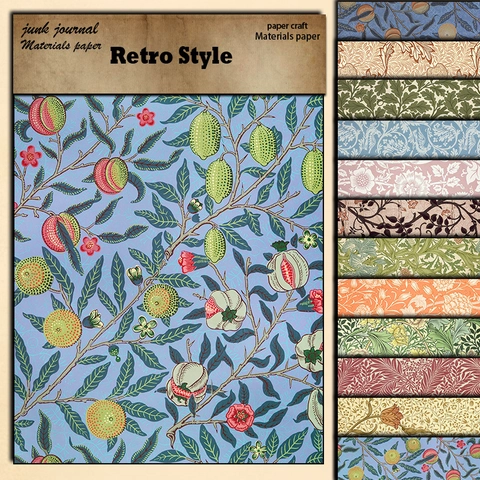 Carta per Scrapbooking Vintage in Stile William Morris Motivo Botanico Carta Offset Senza Acido per Decorazione DIY