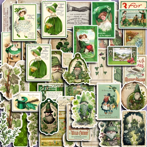 Adesivi Vintage San Patrizio Verde Trifoglio Gnomo Impermeabile Per DIY Scrapbooking Laptop Cover Cellulare Decor