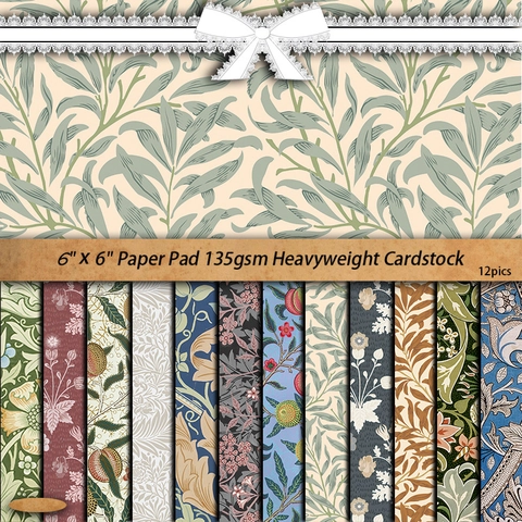 Papel Material de Scrapbooking Floral Vintage William Morris Papel Fondo Decorativo para Decoración de Diarios de Artesanía DIY