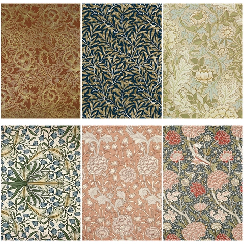 William Morris Style Vintage Scrapbook Paper Pack Floral Botanical Pattern Retro Decorative Background Paper For Junk Journal DIY Craft