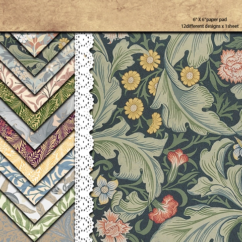 Scrapbook Papier Set in William Morris Stijl Vintage Offset Papier met Bloemenpatroon voor DIY Knutselen Cadeauverpakking Decoratie