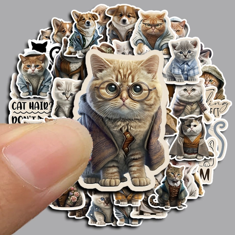 Anthropomorphe Gentleman Katze Hund Aufkleber Wasserdichte PVC Decals Für Laptop Koffer Handyhülle Journal Tier Aufkleber