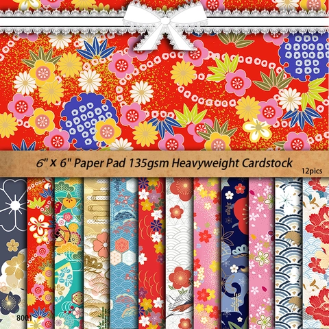 Bloc de Papel para Scrapbooking Estilo Washi Japonés Papel Material de Fondo con Patrones Florales Decorativos para Manualidades Diario Creación de Tarjetas