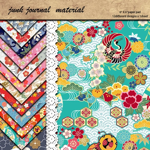 Bloc de Papel para Scrapbooking Estilo Washi Japonés Papel Material de Fondo con Patrones Florales Decorativos para Manualidades Diario Creación de Tarjetas