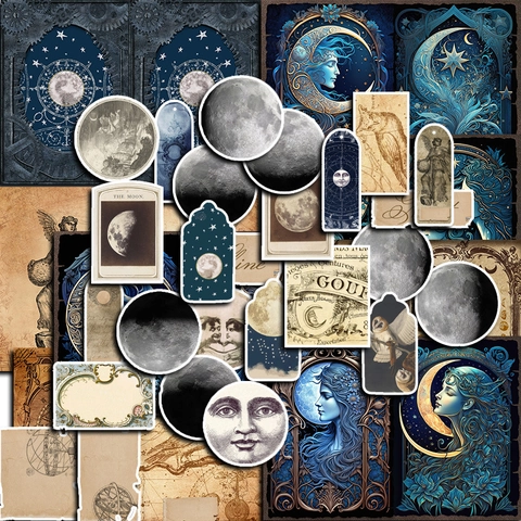 Vintage Mondschein Thema Scrapbooking Material Set 8 Blatt Hintergrundpapier 30 Aufkleber DIY Kunst Handwerk Dekor