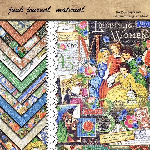 Blocco di Carta Decorativa per Scrapbooking con Motivi di Personaggi Letterari Vintage per Junk Journaling Arti Mestieri DIY