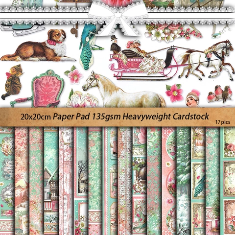 Papel de Material de Scrapbook Temático de Invierno Victoriano Vintage Sin Ácido Papel Artesanal Decorativo para Diario DIY