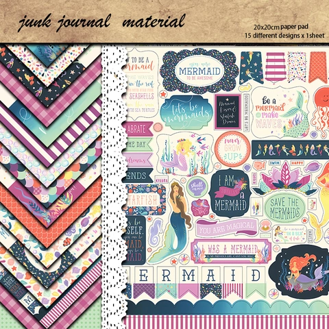 Meerjungfrau Traum Thema Scrapbooking Papier Set Vintage Ozean Meereswellen Fischschuppe Dekopapier Für Journaling DIY Handwerk