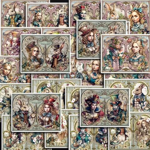 36 Pezzi Adesivi Vintage Alice Nel Paese Delle Meraviglie Per Scrapbooking DIY Diario Cancelleria Retro Personaggio Fiaba Decalcomanie Decorative